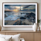 17902-MGC-FP-36x24_Walnut-Rocky Shore Ocean Sunset Wall Art – Coastal Seascape Canvas Print, Nature Beach Decor for Living Room or Office