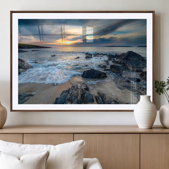 17902-MGC-FP-36x24_Walnut-Rocky Shore Ocean Sunset Wall Art – Coastal Seascape Canvas Print, Nature Beach Decor for Living Room or Office