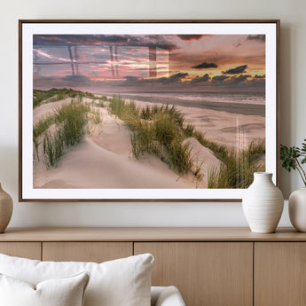 60570-MGC-FP-36x24_Walnut-Beach Sunset Wall Art – Coastal Sand Dunes and Ocean Horizon Canvas Print, Tranquil Seascape Photography Decor for Living Room or