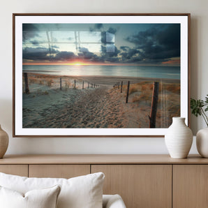 25788-MGC-FP-36x24_Walnut-Sunset Beach Path Wall Art – Scenic Coastal Dunes and Ocean Canvas Print, Tranquil Seaside Landscape Decor for Living Room or