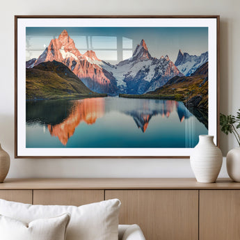 88453-MGC-FP-36x24_Walnut-Mountain Lake Wall Art – Snow-Capped Peaks Reflected in Alpine Water Canvas Print, Nature Landscape Wall Decor for Living Room or