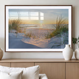 48907-MGC-FP-36x24_Walnut-Beach Sunset Wall Art – Coastal Sand Dunes and Ocean View Canvas Print, Serene Seaside Landscape Painting for Living Room, Bedroom