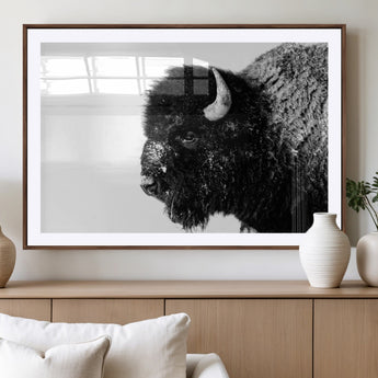 68780-MGV-CV-36X24-Bison Close-Up Wall Art – Black and White Buffalo Canvas Print, Rustic Wildlife Photography Decor for Living Room, Office, or