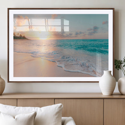 89767-MGV-CV-36X24-Ocean Sunset Wall Art – Serene Beach Canvas Print with Pastel Sky and Waves, Coastal Seascape Artwork for Bedroom, Living Room, or