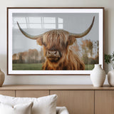 64824-MGC-FP-36x24_Walnut-Highland Cow Wall Art – Rustic Scottish Bull Canvas Print, Farmhouse Animal Decor for Living Room, Bedroom, Office or Cabin