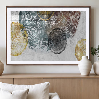 70653-MGV-CV-36X24-Abstract Tree Ring Wall Art – Modern Rustic Wood Slice Canvas Print with Gold Accents, Contemporary Nature Decor for Living Room,