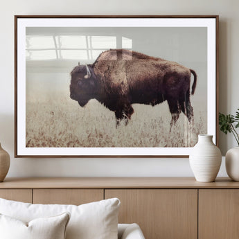 48406-MGV-CV-36X24-American Bison Wall Art – Rustic Buffalo Canvas Print in Prairie Field, Western Wildlife Photography Decor for Cabin, Lodge,