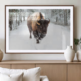 10109-MGV-CV-36X24-Majestic Bison Winter Wall Art – Snowy Forest Buffalo Canvas Print, Rustic Wildlife Photography Decor for Cabin, Lodge, Living