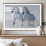 80145-MGV-CV-36X24-White Horses Running Snow Wall Art – Majestic Equine Canvas Print, Winter Nature Photography Decor for Living Room, Office,