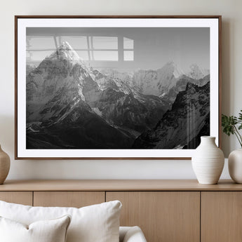 10775-MGC-FP-36x24_Walnut-Snow Capped Mountain Wall Art – Black and White Canvas Print of Majestic Peaks, Nature Landscape Photography for Office, Bedroom,