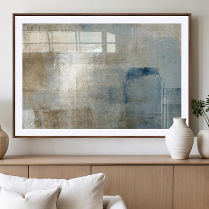 38126-MGC-FP-36x24_Walnut-Neutral Abstract Wall Art – Modern Beige and Blue Canvas Print and Minimalist Textured Painting for Living Room, Bedroom or Office
