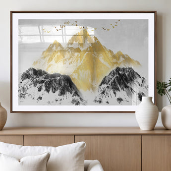 37733-MGV-CV-36X24-Golden Mountain Wall Art – Modern Abstract Landscape Canvas Print with Birds, Luxury Nature Decor for Living Room, Bedroom, or
