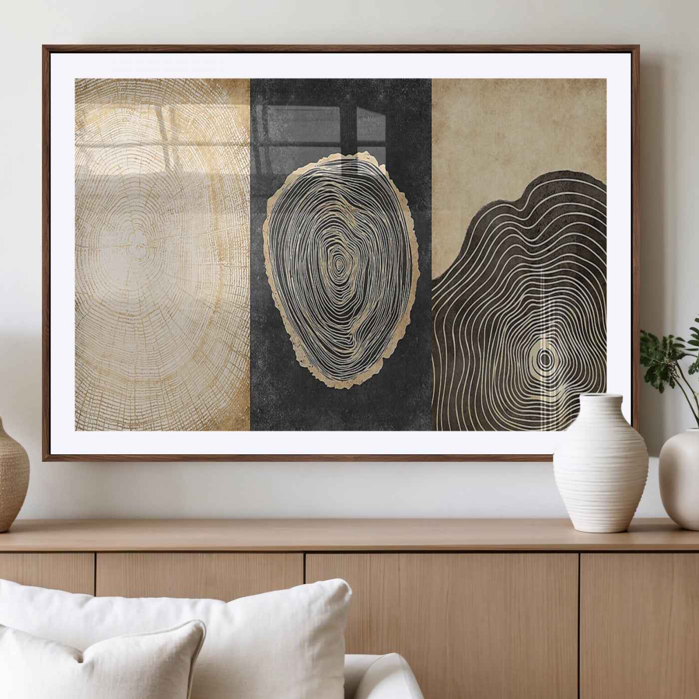 77785-MGC-FP-36x24_Walnut-Tree Ring Abstract Wall Art – Rustic Wood Growth Pattern Canvas Prints, Modern Nature-Inspired Decor for Living Room or Office