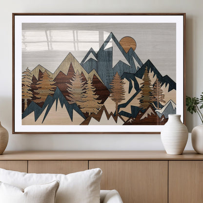 67950-MGV-CV-36X24-Modern Wood Wall Art Canvas Print, Framed Mountain Range Art Picture Print, Wood Mountain Range Perfect Rustic Decor Artwork
