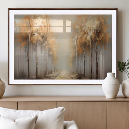 95004-MGV-CV-36X24-Autumn Forest Path Wall Art – Hand Painted Canvas Print with Golden Trees, Modern Nature Landscape Decor for Living Room, Bedroom