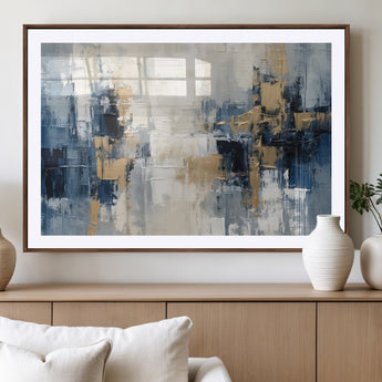 44344-MGV-CV-36X24-Abstract Blue and Gold Wall Art – Modern Hand Painted Canvas Print, Contemporary Textured Painting for Living Room, Bedroom or