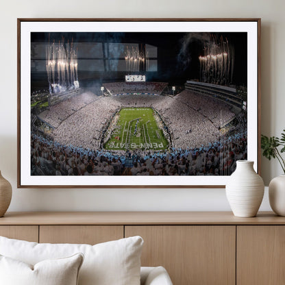 11391-MGC-FP-36x24_Walnut-Penn State Stadium Wall Art – Panoramic White Out Football Game Canvas Print, College Sports Decor for Office, Man Cave, or Living
