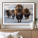 56701-MGV-CV-36X24-Bison Herd Wall Art – Buffalo Walking in Snowy Mountains Canvas Print, Rustic Wildlife Decor for Cabin, Lodge, or Living Room