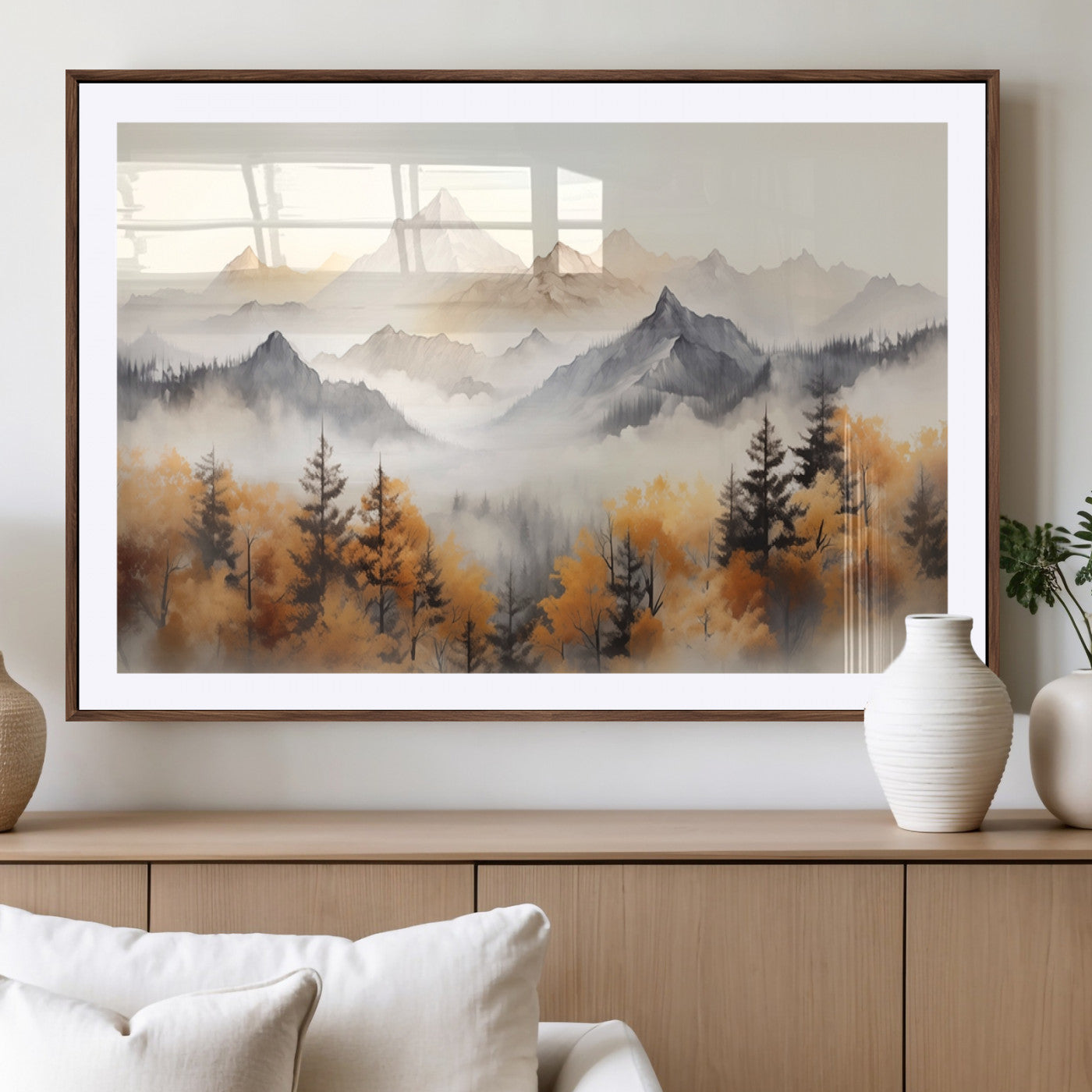 70049-MGV-CV-36X24-Autumn Mountain Forest Wall Art – Misty Landscape Canvas Print, Rustic Nature Inspired Decor for Living Room, Bedroom or Office