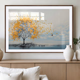 23385-MGV-CV-36X24-Golden Butterfly Tree Wall Art – Abstract Yellow and Gray Canvas Print, Modern Nature Artwork for Living Room, Bedroom or Office