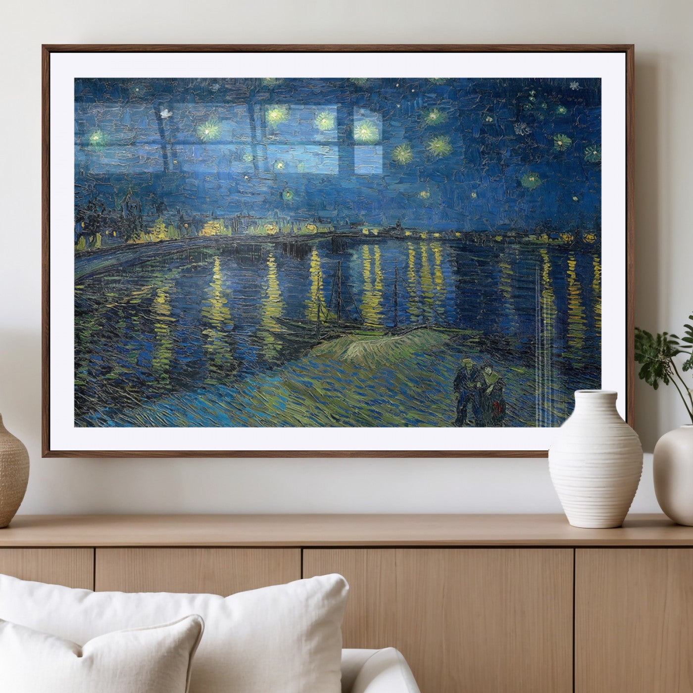 94605-MGV-CV-36X24-Starry Night Over the Rhone Wall Art – Vincent van Gogh Canvas Print, Famous Impressionist Painting for Living Room, Office