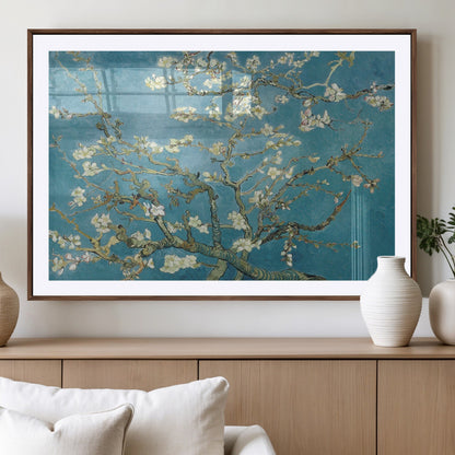 65607-MGV-CV-36X24-Almond Blossom Wall Art – Van Gogh Blue Floral Canvas Print, Elegant Impressionist Painting Decor for Living Room, Bedroom or