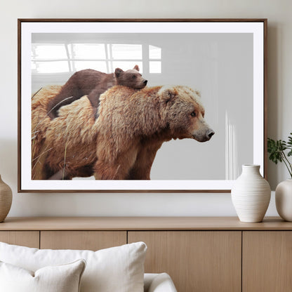 76943-MGV-CV-36X24-Mom Bear Wall Art Canvas Print, Framed Bear Photography Art Picture Print, Rustic Bear and Cub Perfect Rustic Farmhouse Decor
