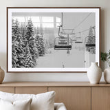 70609-MGV-CV-36X24-Snowy Ski Lift Wall Art – Black and White Winter Mountain Landscape Canvas Print, Rustic Lodge Decor for Cabin, Living Room or