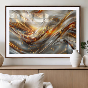 Lines1-MGV-CV-36X24-Abstract Metallic Wall Art – Silver and Gold Wave Canvas Print with Sparkling Accents, Modern Luxury Decor for Living Room, Office