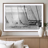 Boat-1-MGV-CV-36X24-Sailboat Racing Wall Art – Nautical Black and White Canvas Print, Ocean Adventure Decor for Office, Living Room or Bedroom