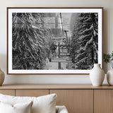 19240-MGV-CV-36X24-Ski Lift Wall Art – Black and White Winter Mountain Canvas Print, Snowy Forest Ski Resort Photography for Cabin, Lodge, Office or
