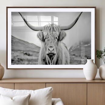 80564-MGV-CV-36X24-Highland Cow Wall Art – Black and White Scottish Highland Canvas Print, Rustic Farmhouse Decor for Living Room, Bedroom or Office