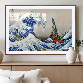 19450-MGV-CV-36X24-Great Wave Adventure Wall Art – Japanese Style Ocean Canvas Print, Fantasy Sailing Decor for Living Room, Bedroom or Office
