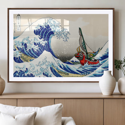 19450-MGV-CV-36X24-Great Wave Adventure Wall Art – Japanese Style Ocean Canvas Print, Fantasy Sailing Decor for Living Room, Bedroom or Office