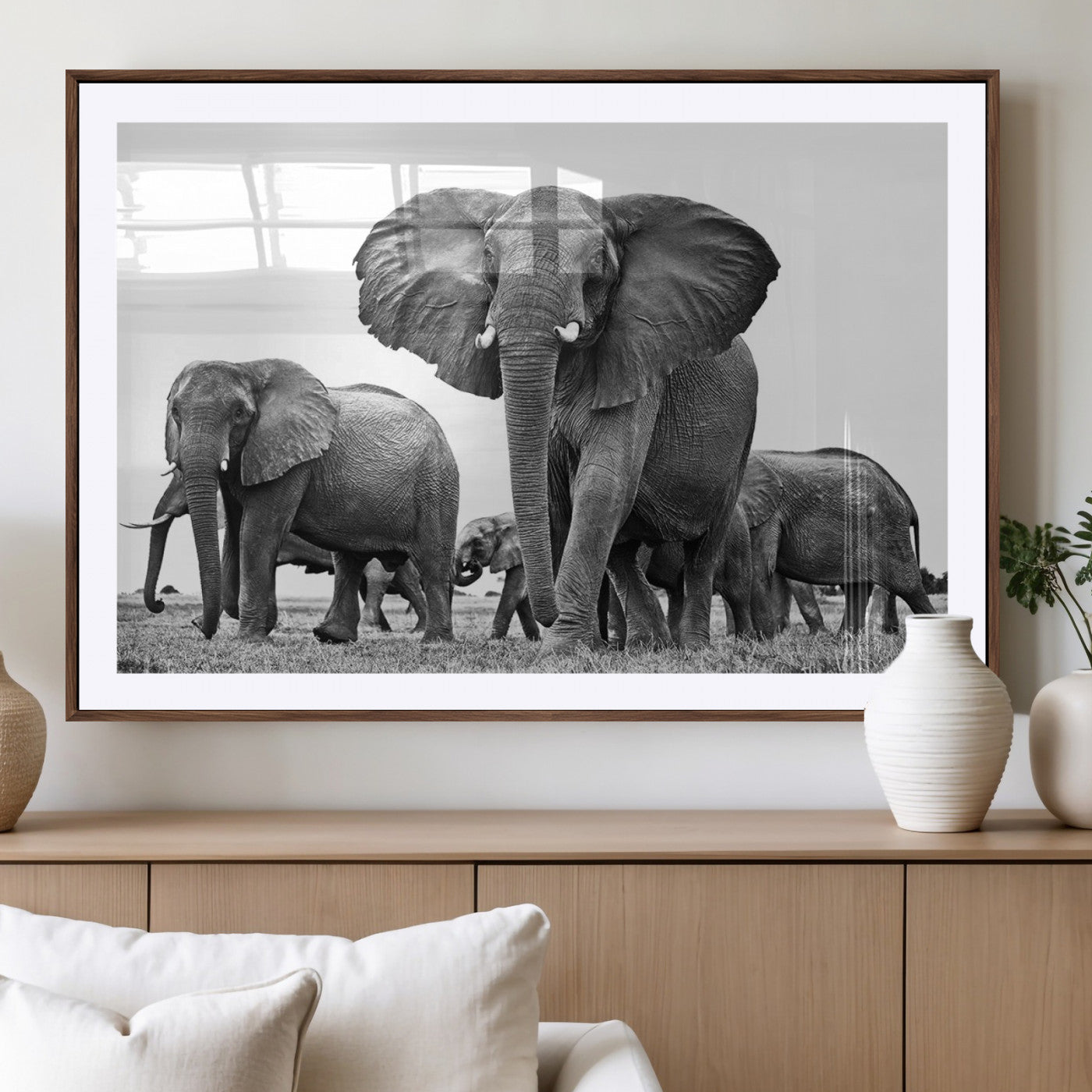 91685-MGV-CV-36X24-Elephant Herd Wall Art – Black and White Safari Canvas Print, African Wildlife Photography Decor for Living Room, Office or