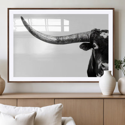 31699-MGV-CV-36X24-Longhorn Wall Art – Black and White Texas Longhorn Cow Canvas Print, Rustic Western Farmhouse Artwork for Living Room, Bedroom or
