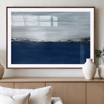 62197-MGC-FP-36x24_Walnut-Abstract Ocean Wall Art – Minimalist Blue and White Canvas Print, Modern Coastal Seascape Painting for Bedroom, Living Room or