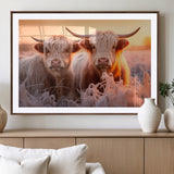 68253-MGV-CV-36X24-Highland Cow Wall Art – Rustic Farmhouse Cattle Canvas Print, Frosty Sunset Animal Artwork for Living Room, Bedroom or Country