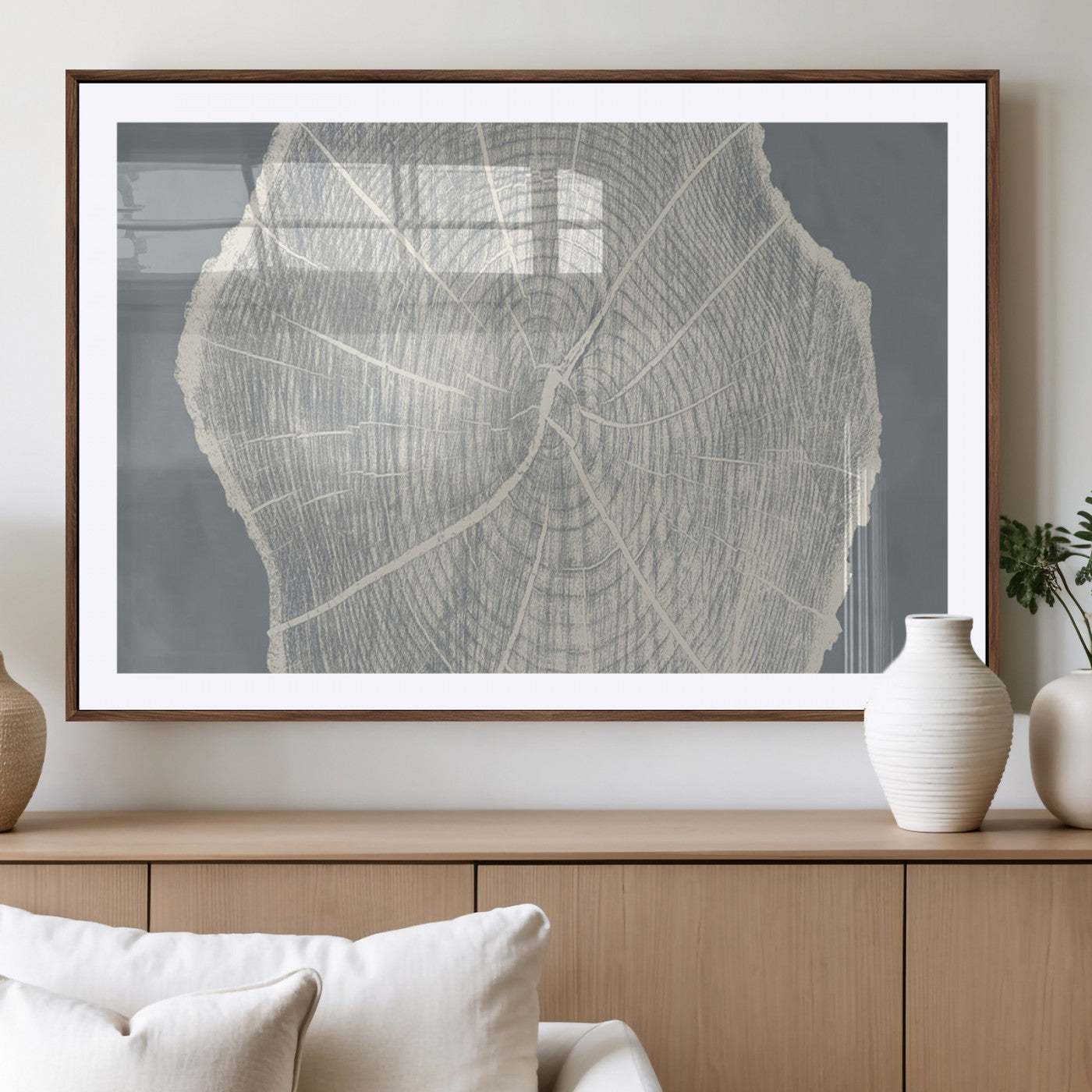 25547-MGV-CV-36X24-Tree Ring Wall Art Canvas Print, Framed Linocut Tree Ring Art Picture Print, Wood Texture Perfect Minimalist Farmhouse Decor