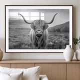 52903-MGV-CV-36X24-Highland Cow Wall Art – Black and White Canvas Print Rustic Cattle Portrait, Farmhouse Country Decor for Living Room, Office,