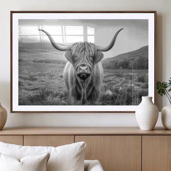 52903-MGV-CV-36X24-Highland Cow Wall Art – Black and White Canvas Print Rustic Cattle Portrait, Farmhouse Country Decor for Living Room, Office,
