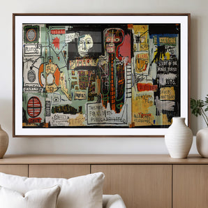 91303-MGC-FP-36x24_Walnut-Abstract Graffiti Wall Art – Bold Urban Canvas Print Colorful Skeleton Figures Mixed Media Style, Contemporary Street Decor for