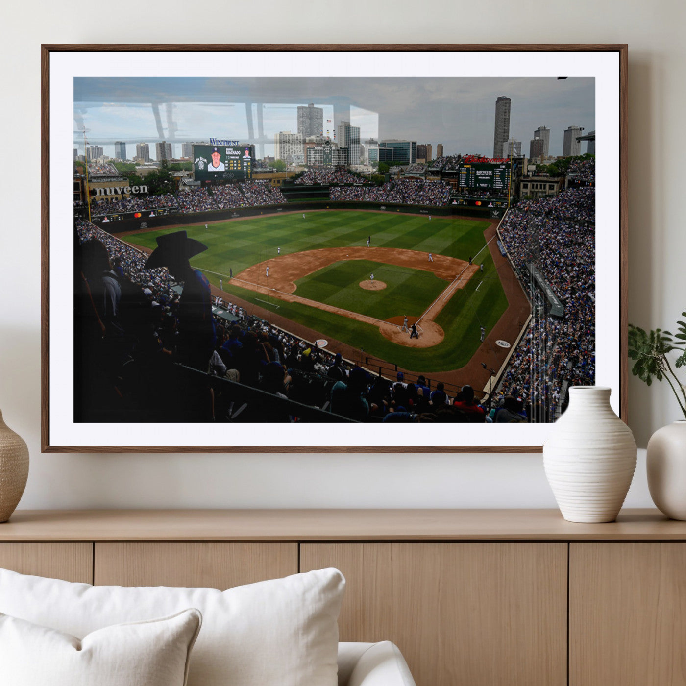 34859-MGV-CV-36X24-Wrigley Field Wall Art Canvas Print, Framed Chicago Cubs Stadium Art Picture Print, Wrigley Stadium Field Perfect Sport Room Decor