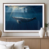 18052-MGC-FP-36x24_Walnut-Whale Wall Art – Majestic Ocean Canvas Print Marine Life Underwater Sunlight Scene, Nautical Coastal Decor for Living Room,