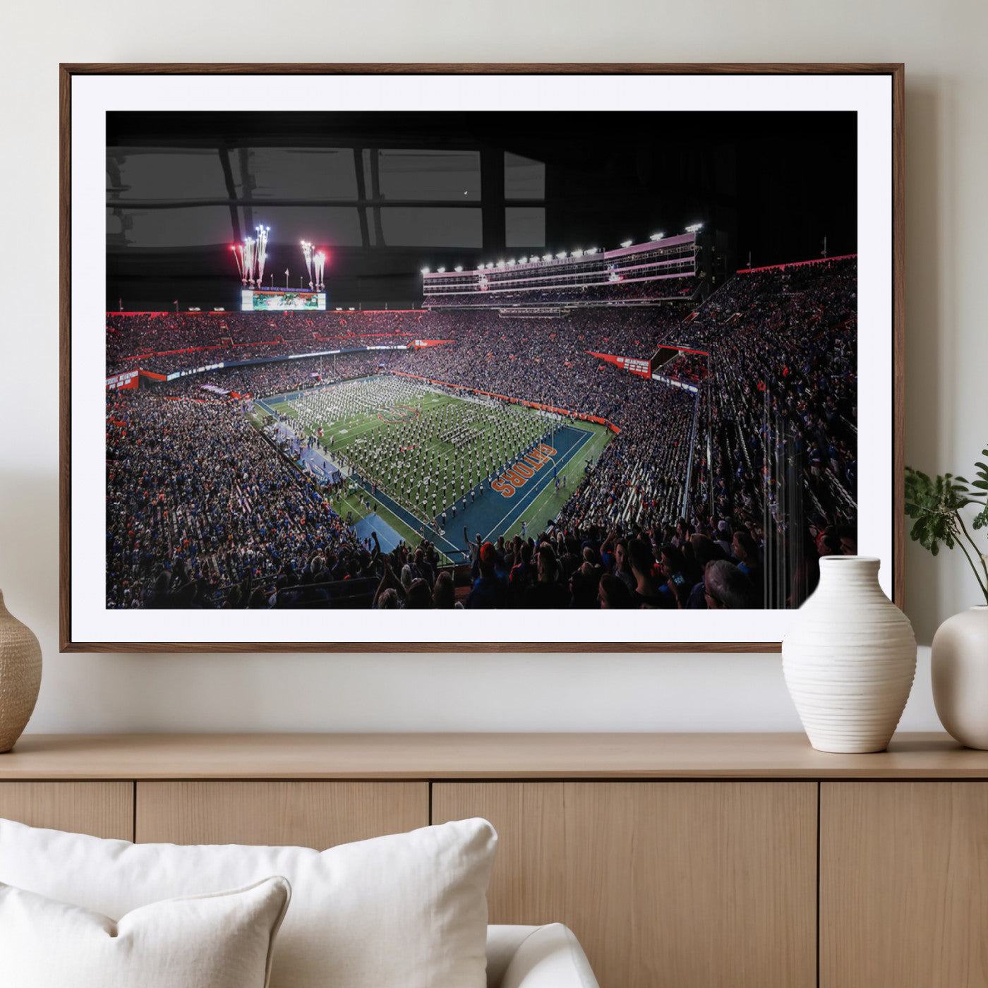 46899-MGV-CV-36X24-Ben Hill Griffin Stadium Wall Art Canvas Print, Framed Football Stadium Art Picture Print, Florida Football Stadium Perfect Sport