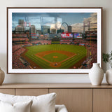 91908-MGC-FP-36x24_Walnut-Baseball Stadium Wall Art – Canvas Print Game Day Field City Skyline Iconic Arch Scene Sports Photography, Decor for Game Room,