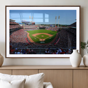 90998-MGV-CV-36X24-Baseball Stadium Wall Art – Canvas Print Day Game Field Packed Crowd Bright Blue Sky Sports Photography, Classic Decor for Game