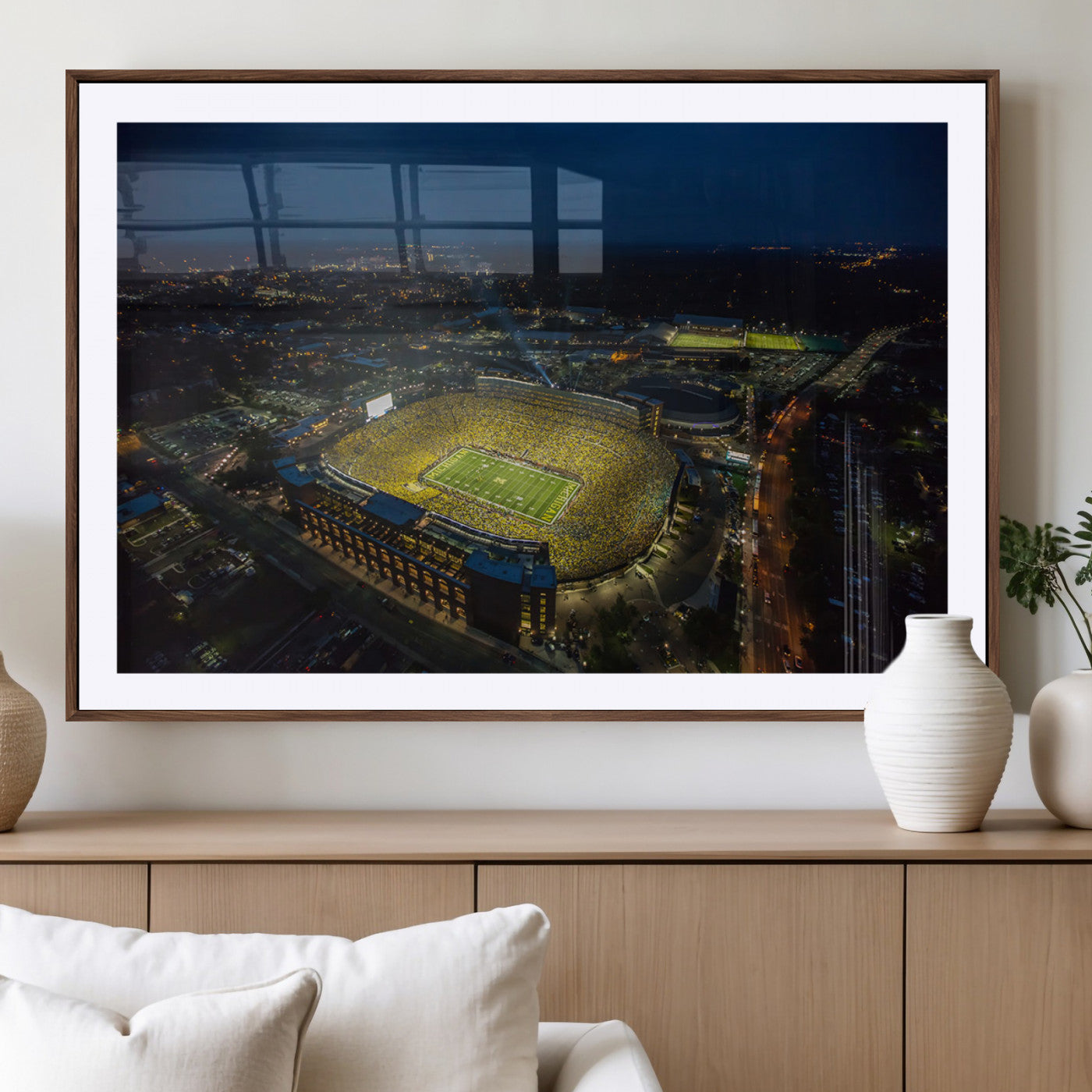 52519-MGV-CV-36X24-Michigan Football Stadium Wall Art Canvas Print, Framed Michigan Stadium Art Picture Print, Michigan Wolverines Field Perfect