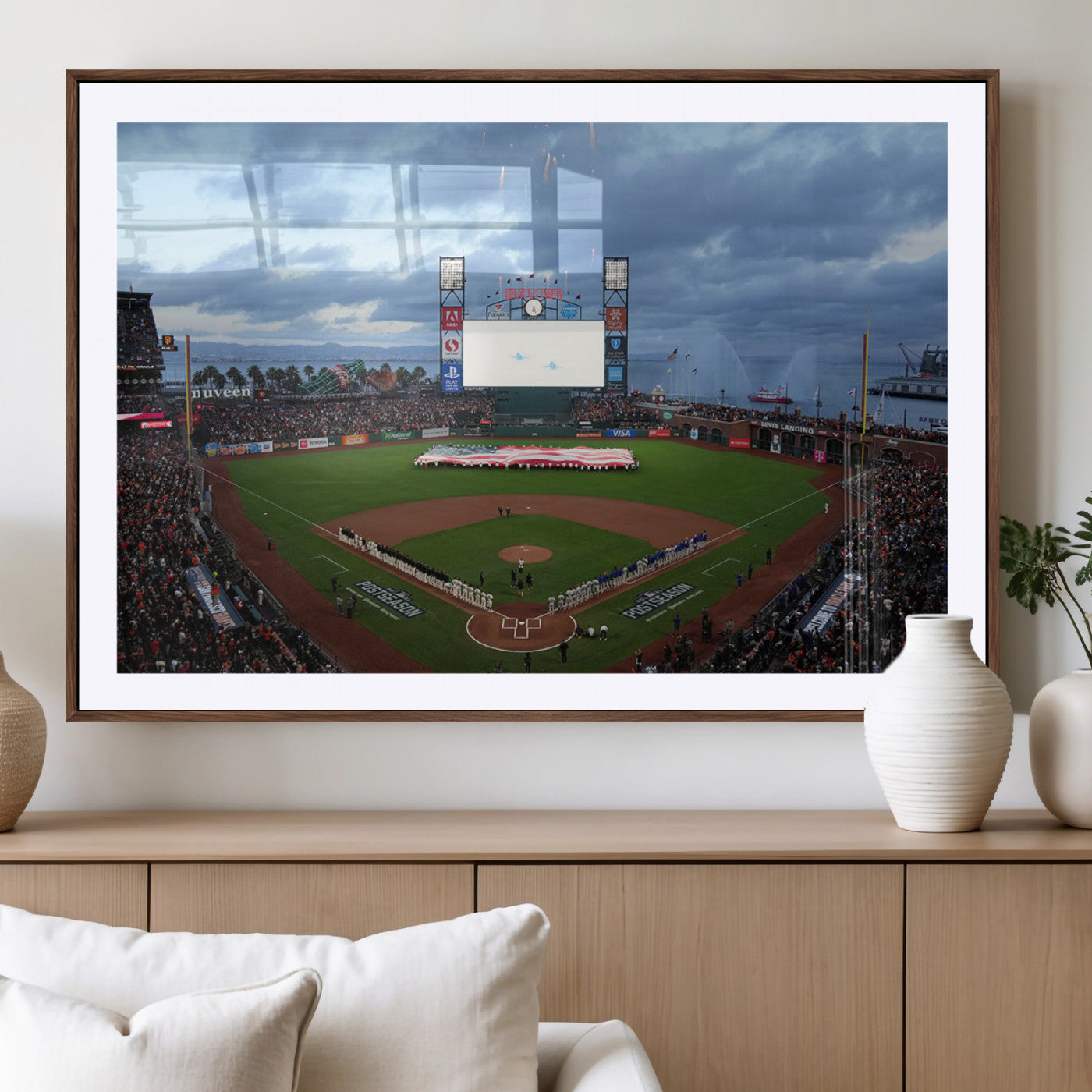 44631-MGV-CV-36X24-Oracle Park Stadium Wall Art Canvas Print, Framed San Francisco Giants Art Picture Print, Giants Stadium Field Perfect Sports Room