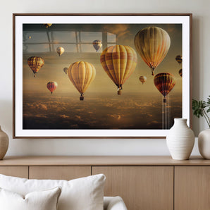 90856-MGC-FP-36x24_Walnut-Hot Air Balloon Wall Art Canvas Print, Framed Cappadocia Art Picture Print, Cappadocia Balloon Perfect Vintage Travel Decor